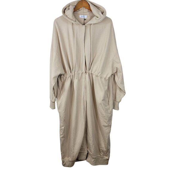 NEW batul Long Trench Hoody Coat Jacket Size Large Modest Beige Tan Cinch Waist - Picture 5 of 13